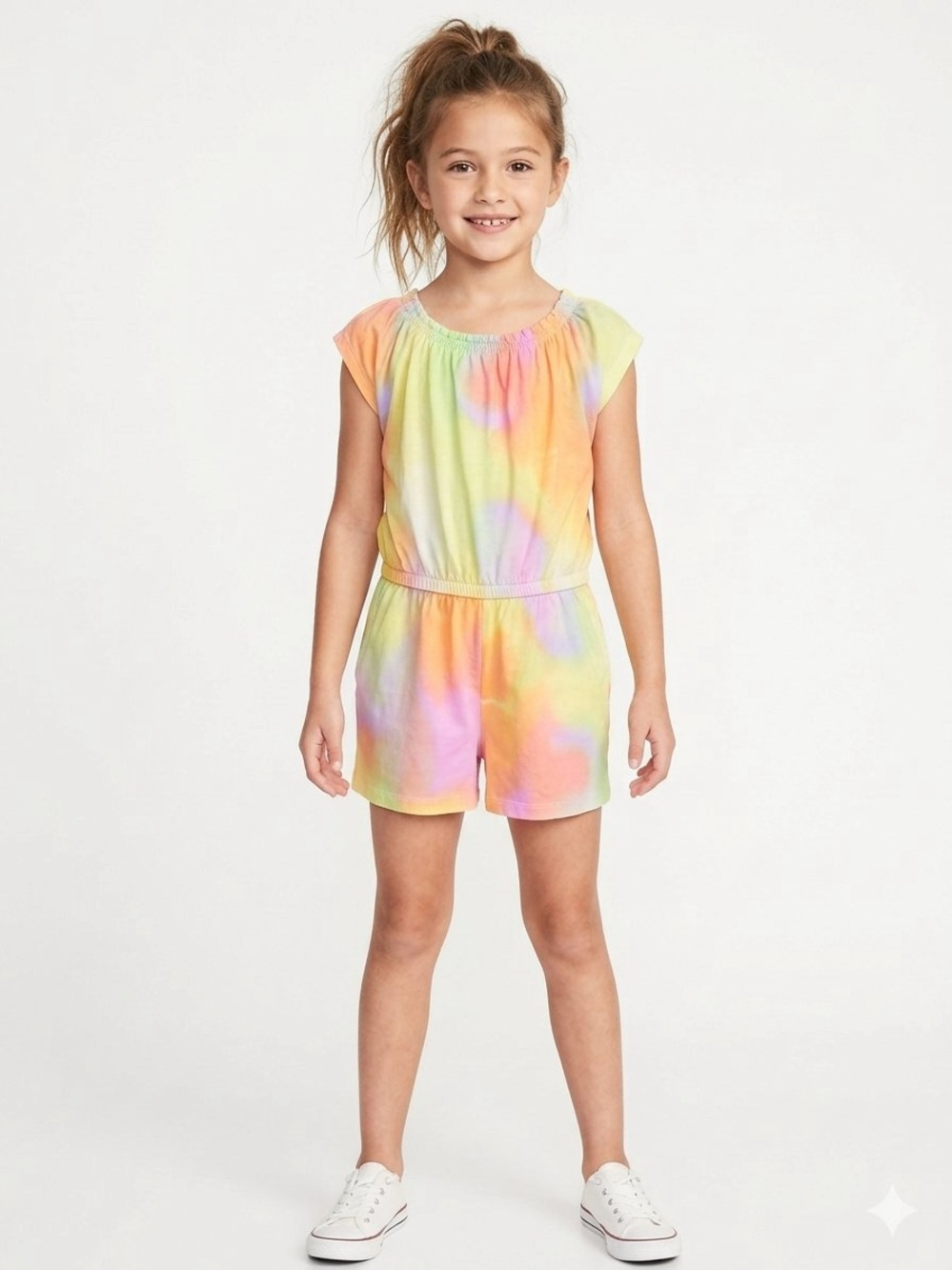 Old Navy Girls' Pastel Tie-Dye Short Sleeve Romper - Yellow, Pink, Green